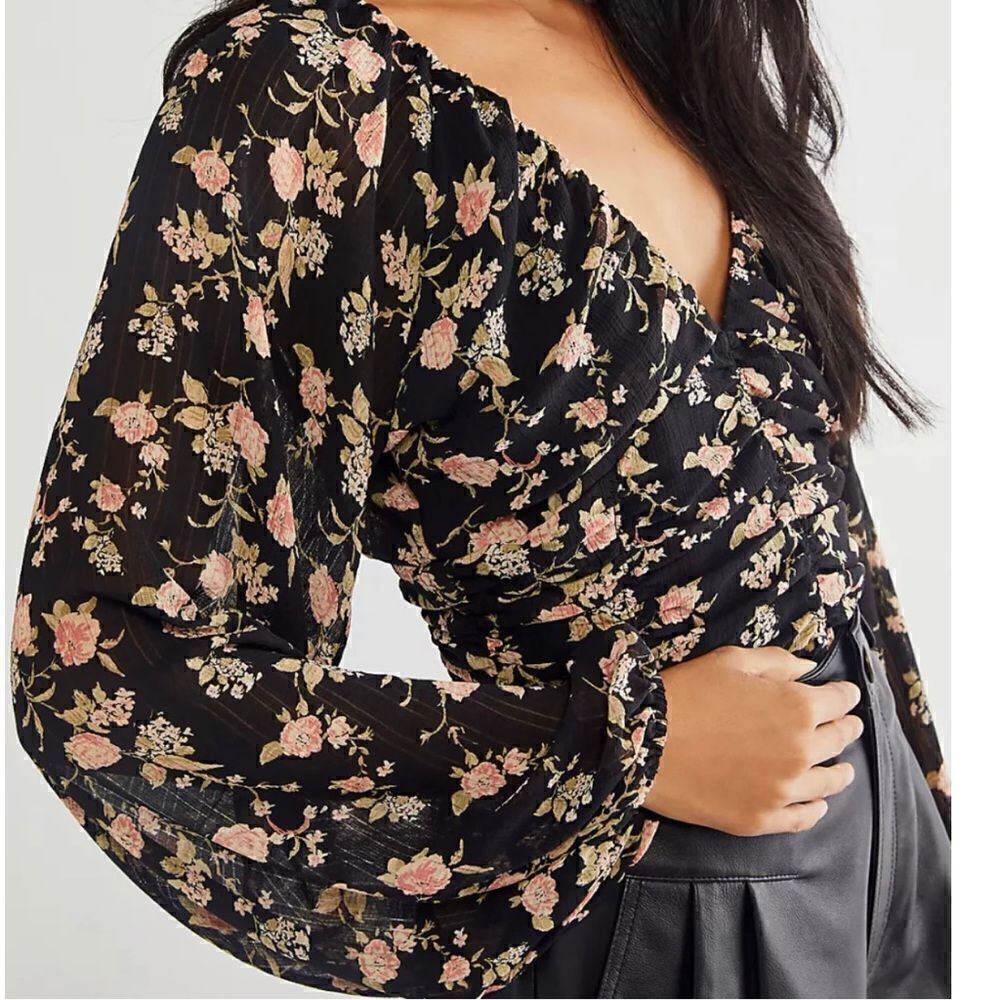 Free People Final Rose Blouse in Black Combo XS